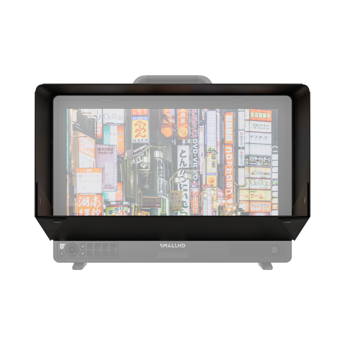 Front view looking into the SmallHD Cine 18 Sunhood, framing the monitor screen to block glare and reflections