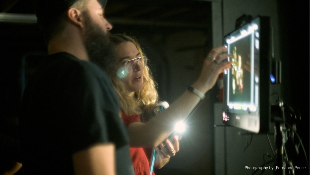 Gina Manning using the OLED 22 on-set