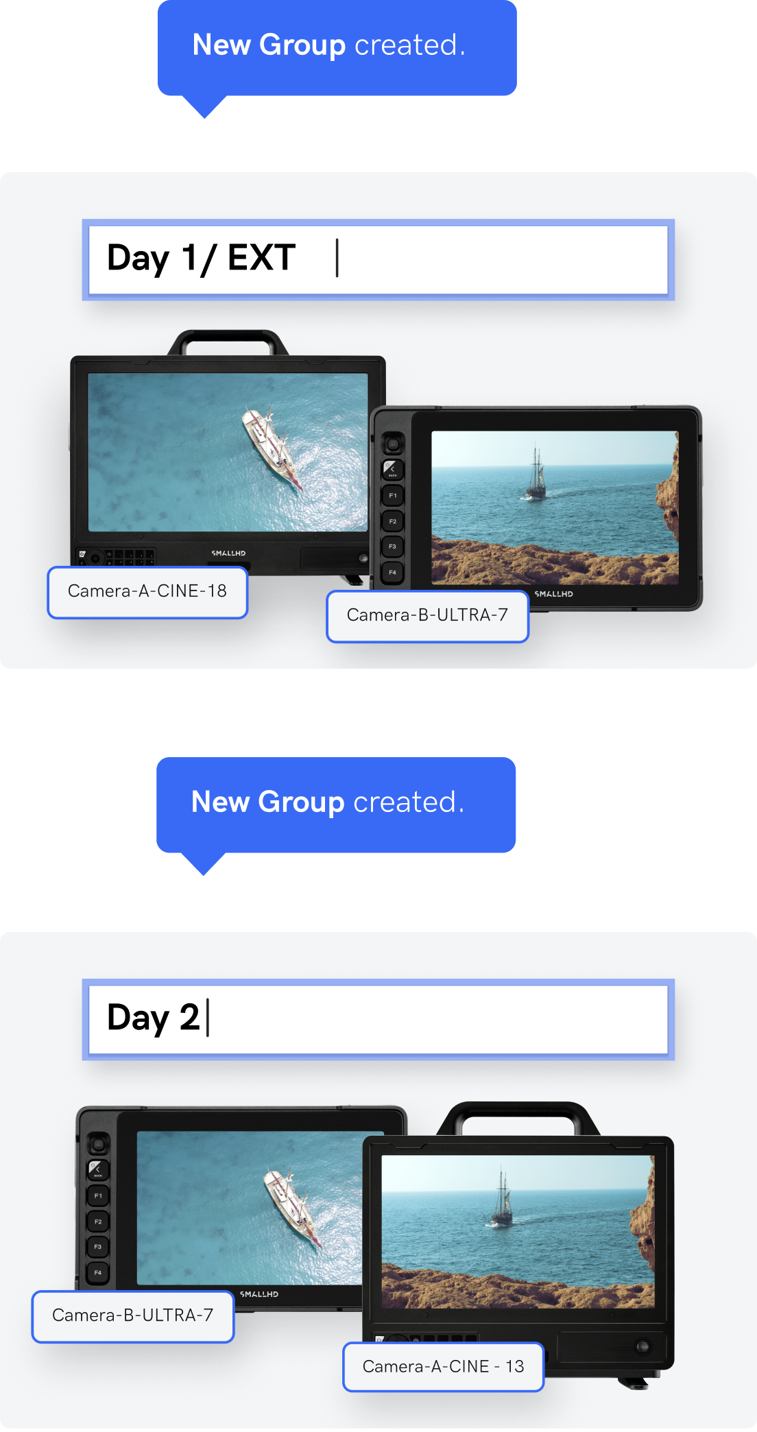 Fleet Control organizing monitors by project and group with identifiable labels