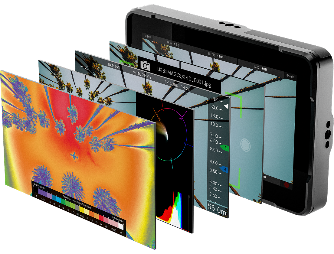PageOS monitoring layouts on a SmallHD 5-inch monitor